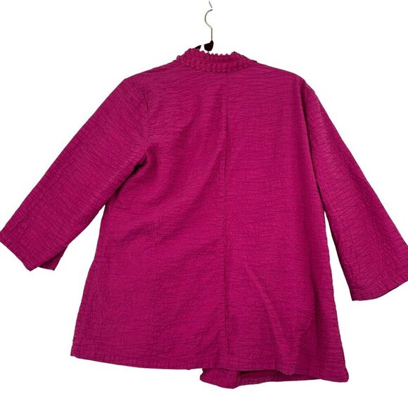 Chicos Open Jacket Size L Fuchsia Pink Embroidered Braided Pleated Texture - Picture 4 of 10